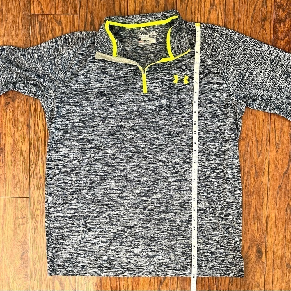 Under Armour Cold Gear Gray Navy Lime Chartreuse Long Sleeve Athletic Top Medium - Picture 14 of 15